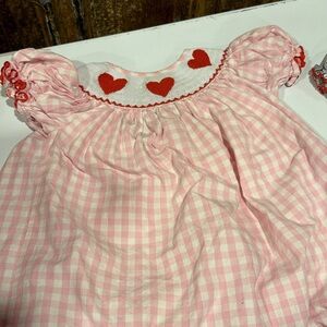 Pink Gingham Toddler Dress with Red Heart Smocking